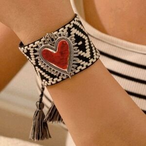 Heart Embellished Black and Red Bracelet